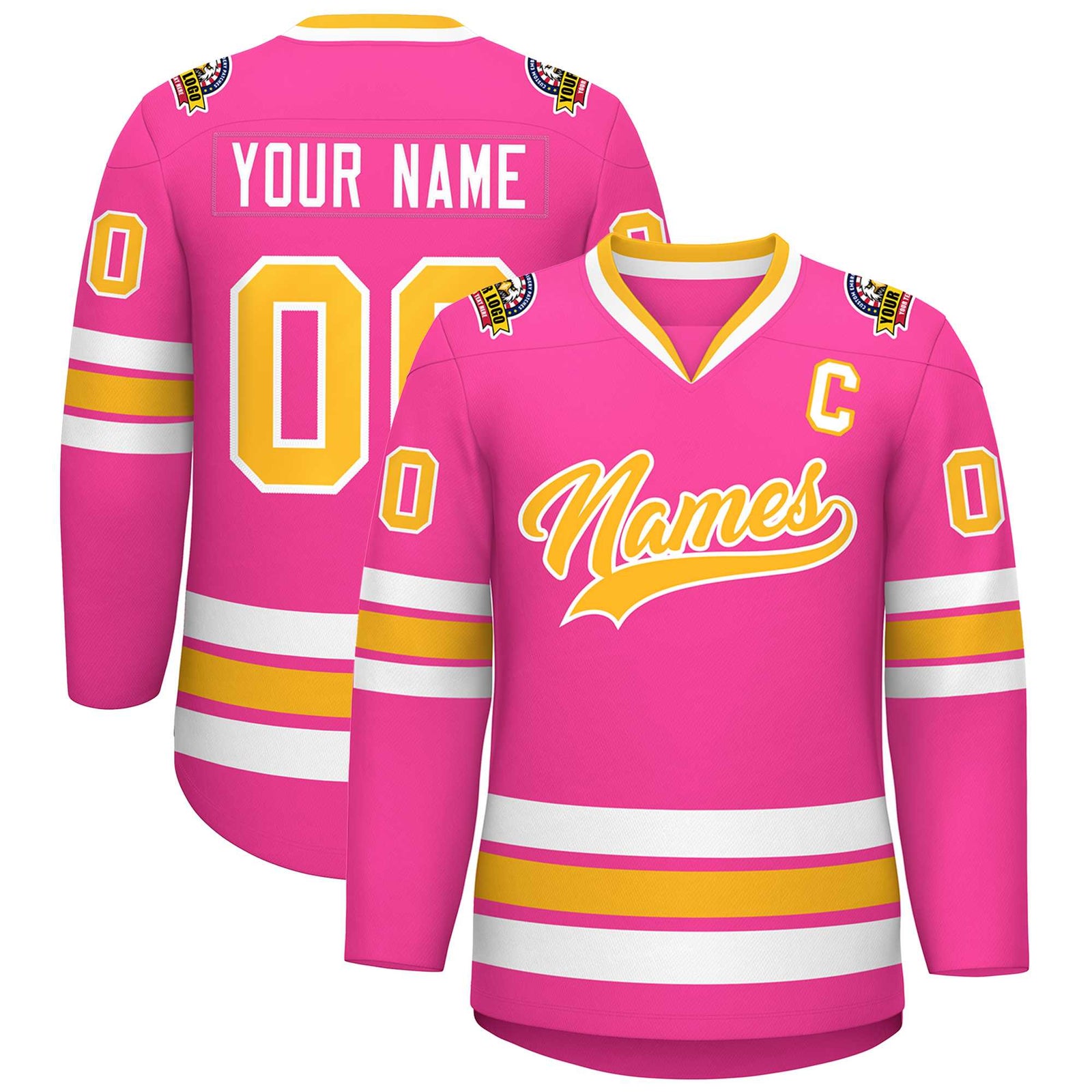 Custom Pink Gold-White Classic Style Hockey Jersey