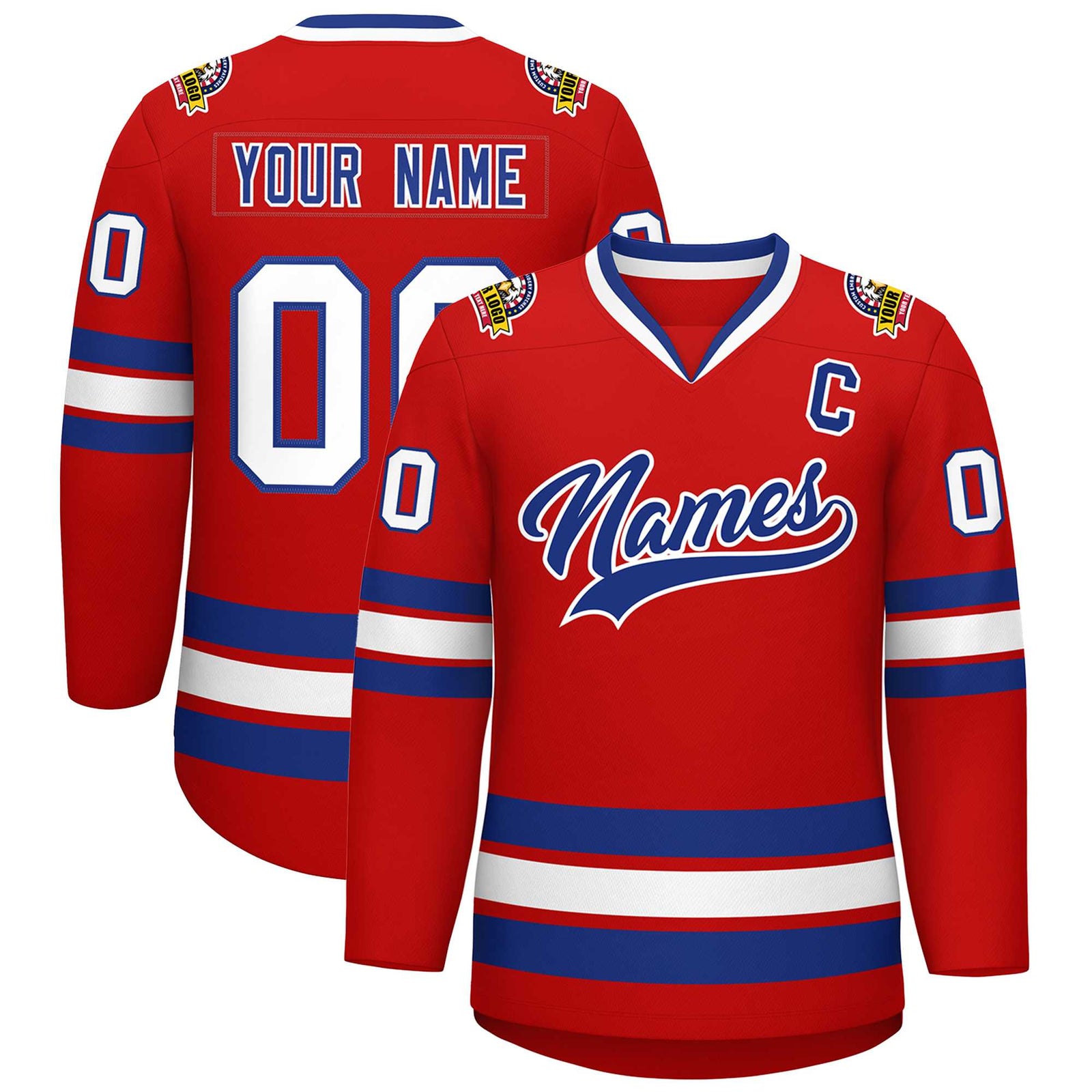 Custom Red Royal-White Classic Style Hockey Jersey