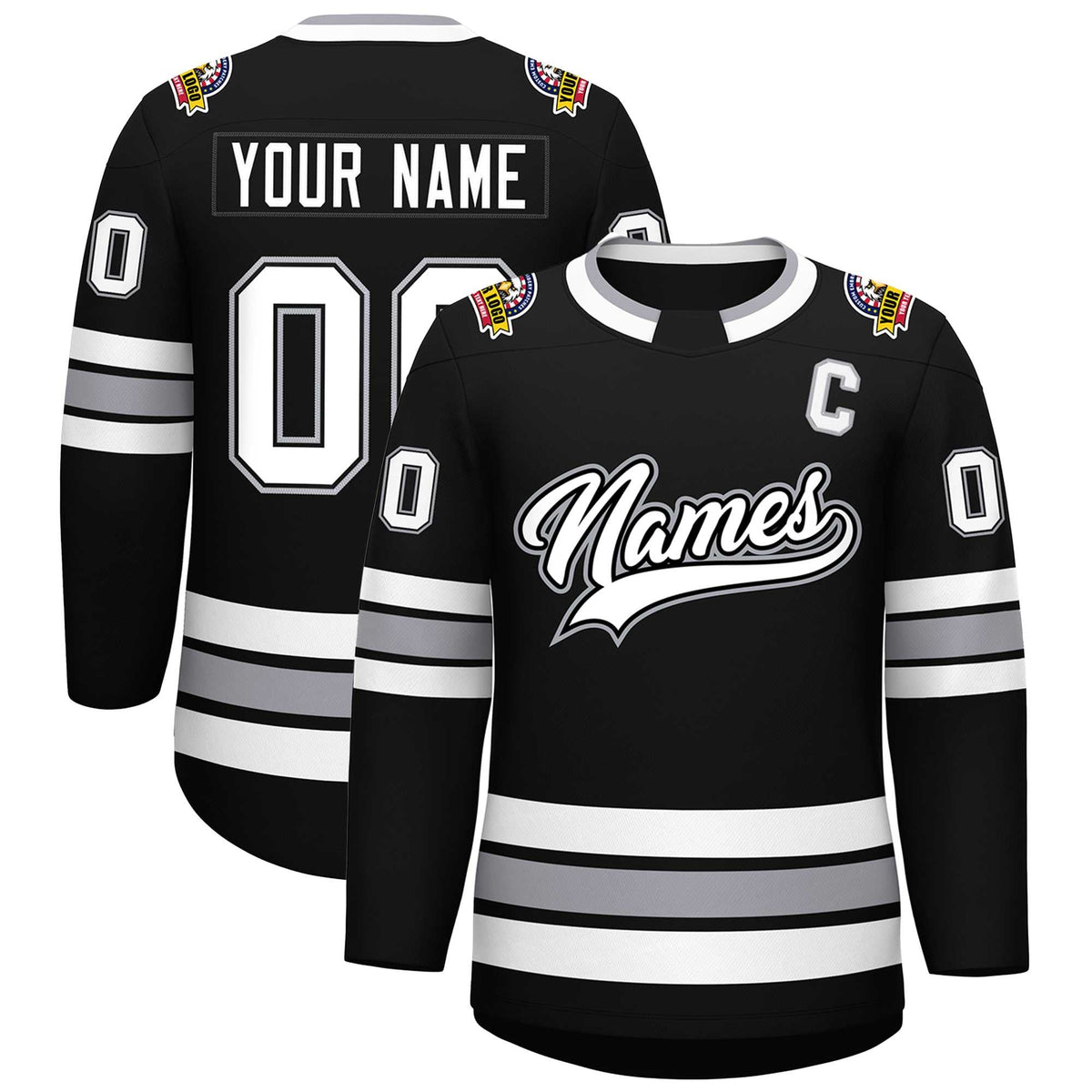 Custom Black White Black-Gray Classic Style Hockey Jersey