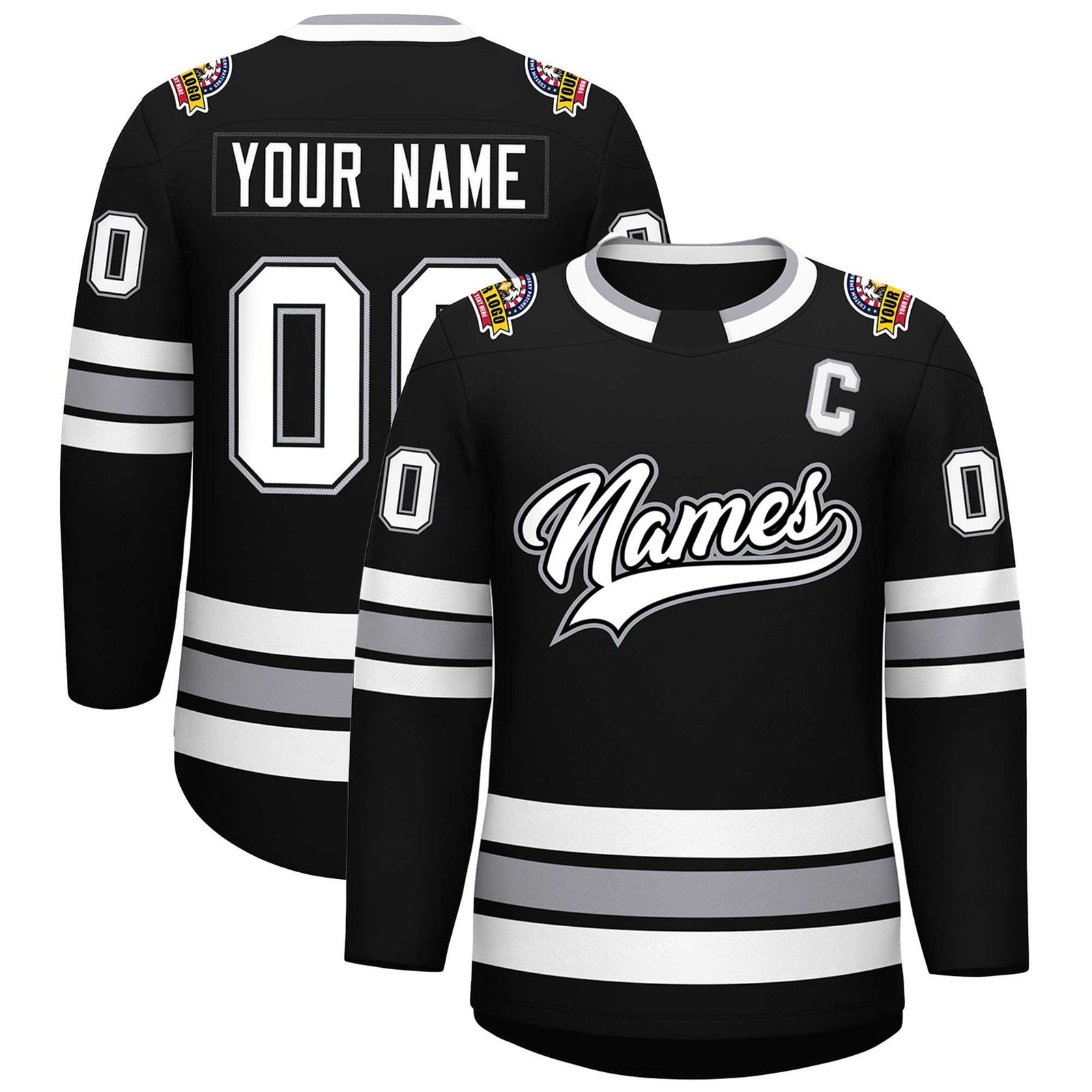Custom Black White Black-Gray Classic Style Hockey Jersey