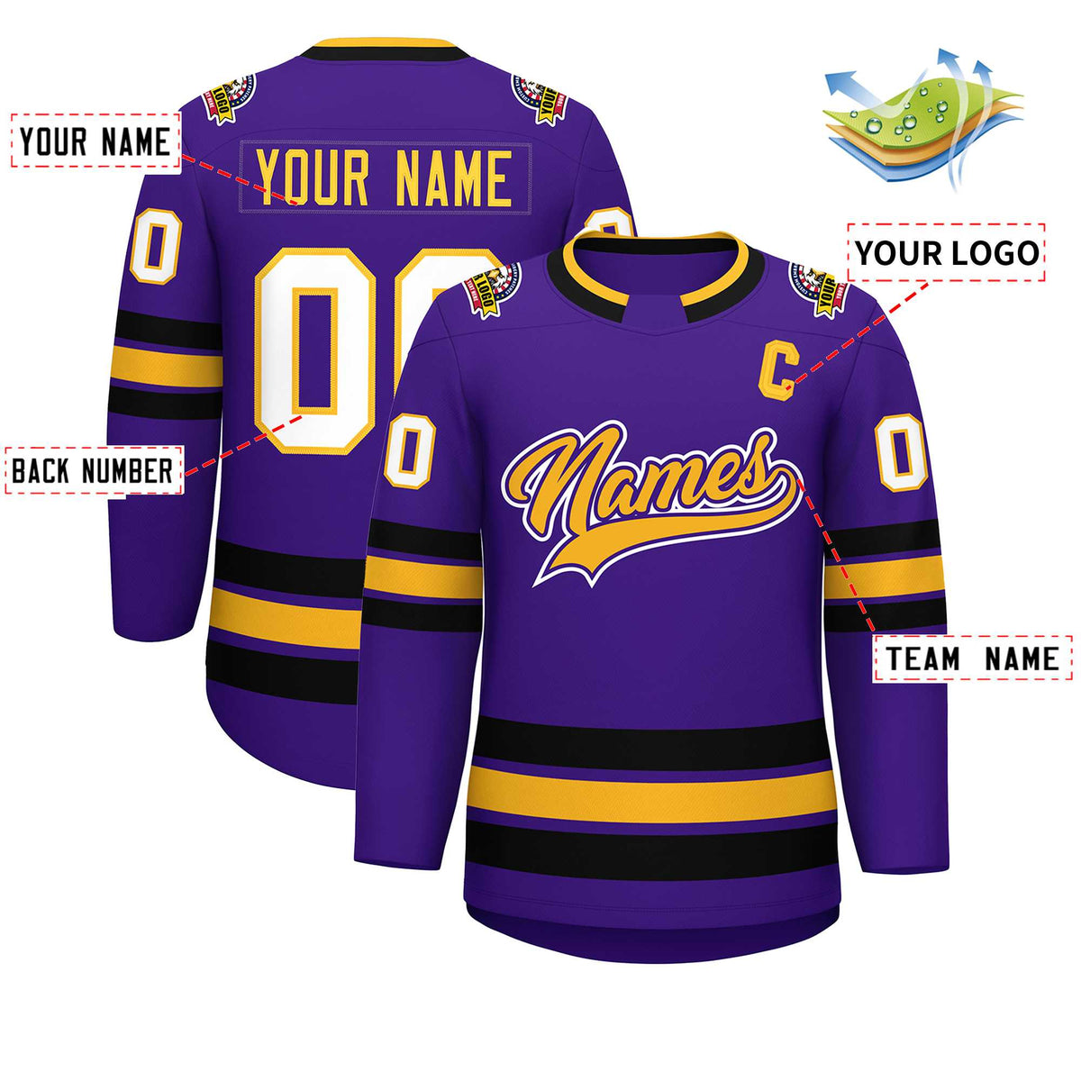 Custom Purple Gold Purple-White Classic Style Hockey Jersey