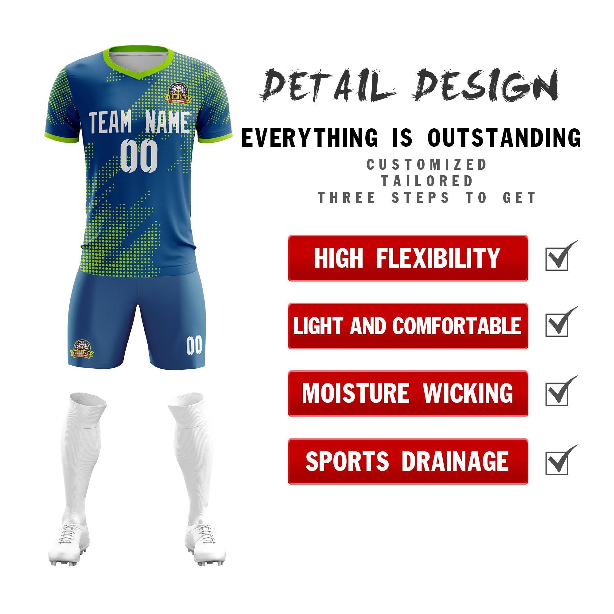 Custom Navy White Casual Sport Soccer Sets Jersey