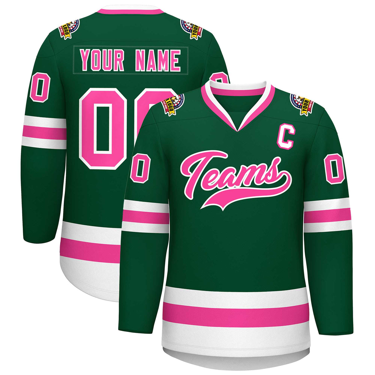 Custom Green Pink-White Classic Style Hockey Jersey