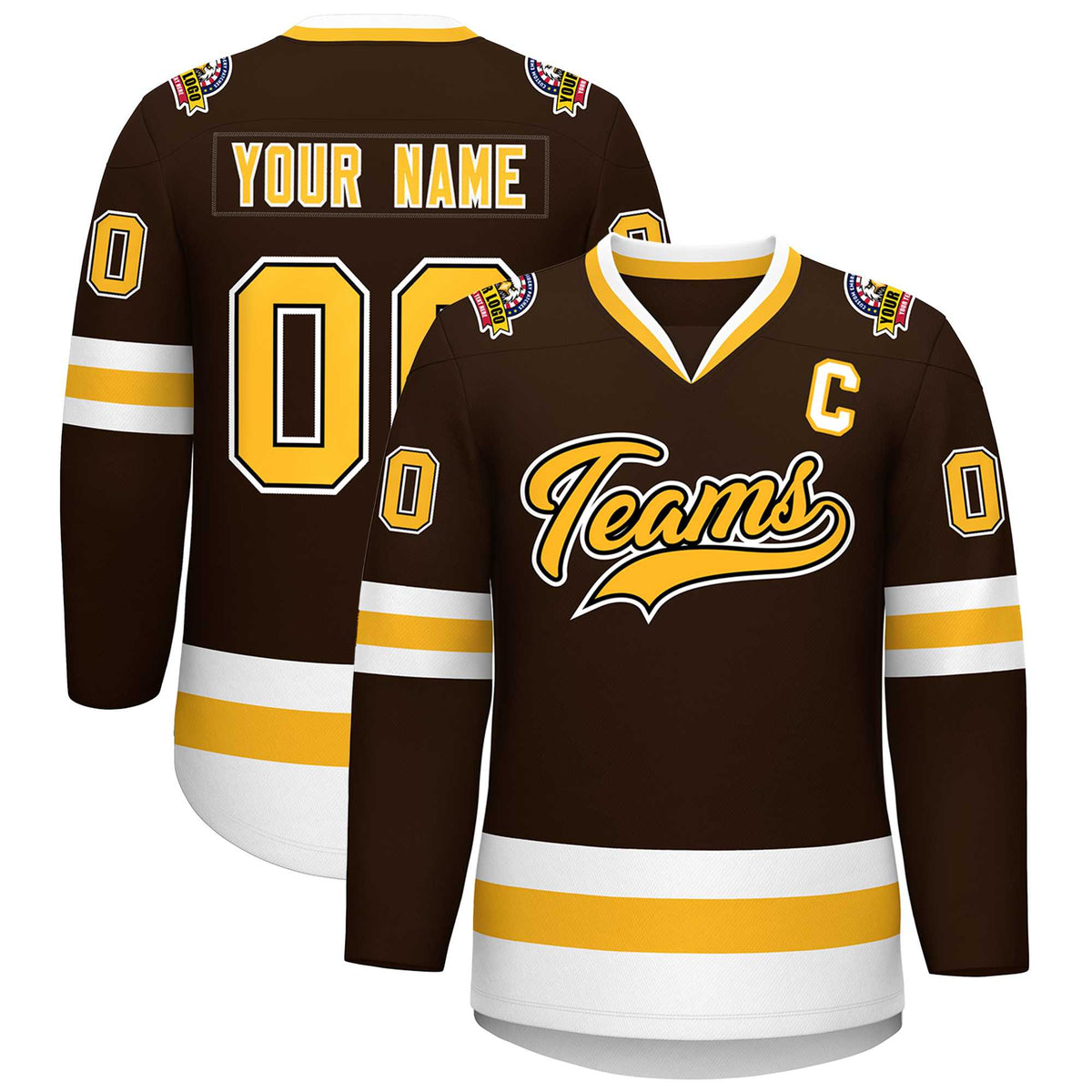 Custom Brown Gold Black-White Classic Style Hockey Jersey