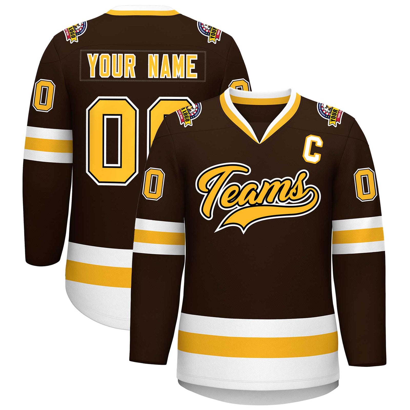 Custom Brown Gold Black-White Classic Style Hockey Jersey