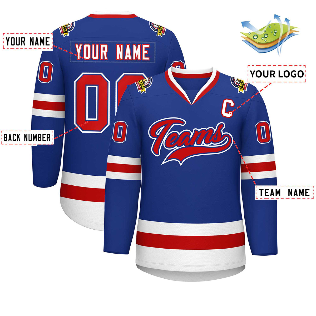 Custom Royal Red Royal-White Classic Style Hockey Jersey