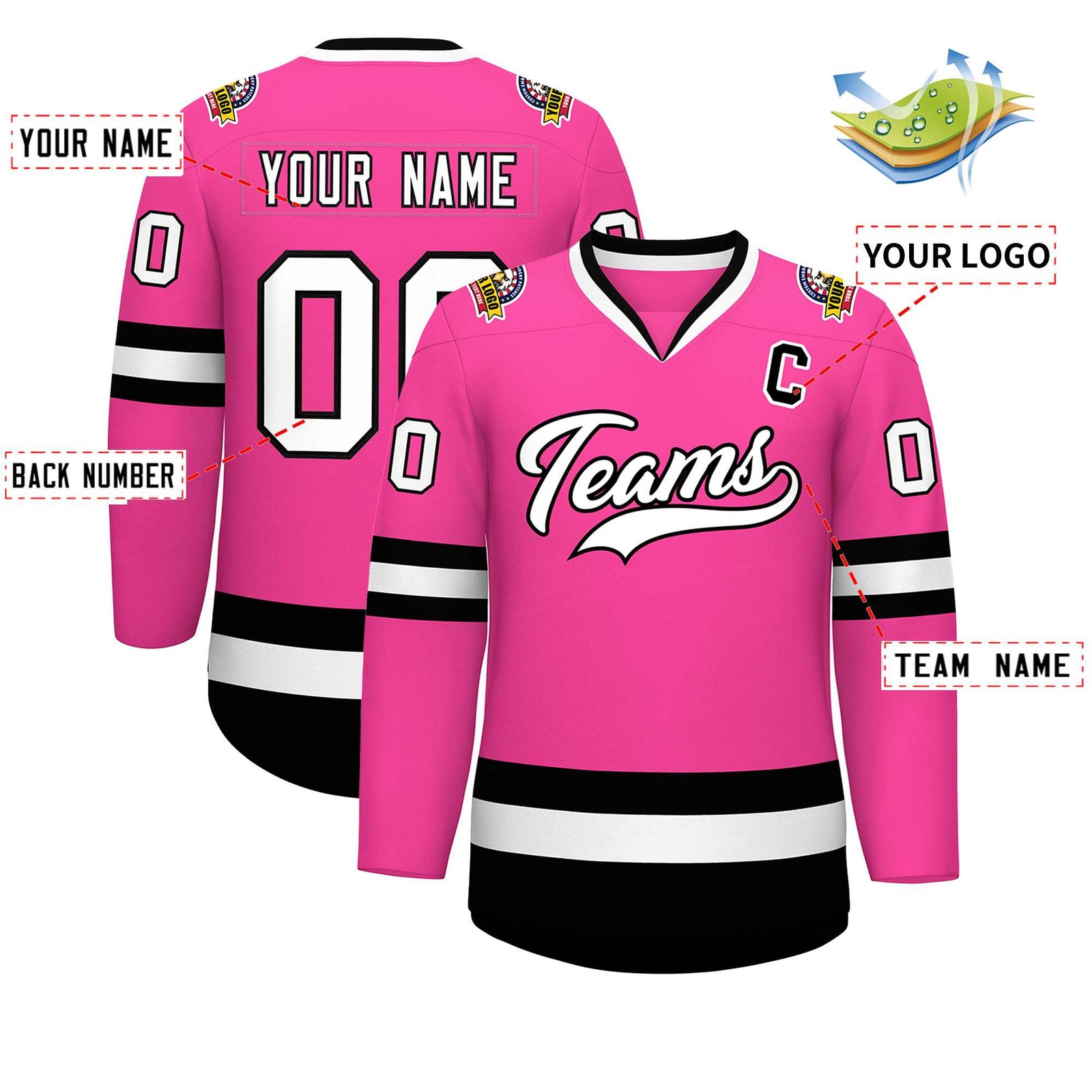 Custom Pink White-Black Classic Style Hockey Jersey