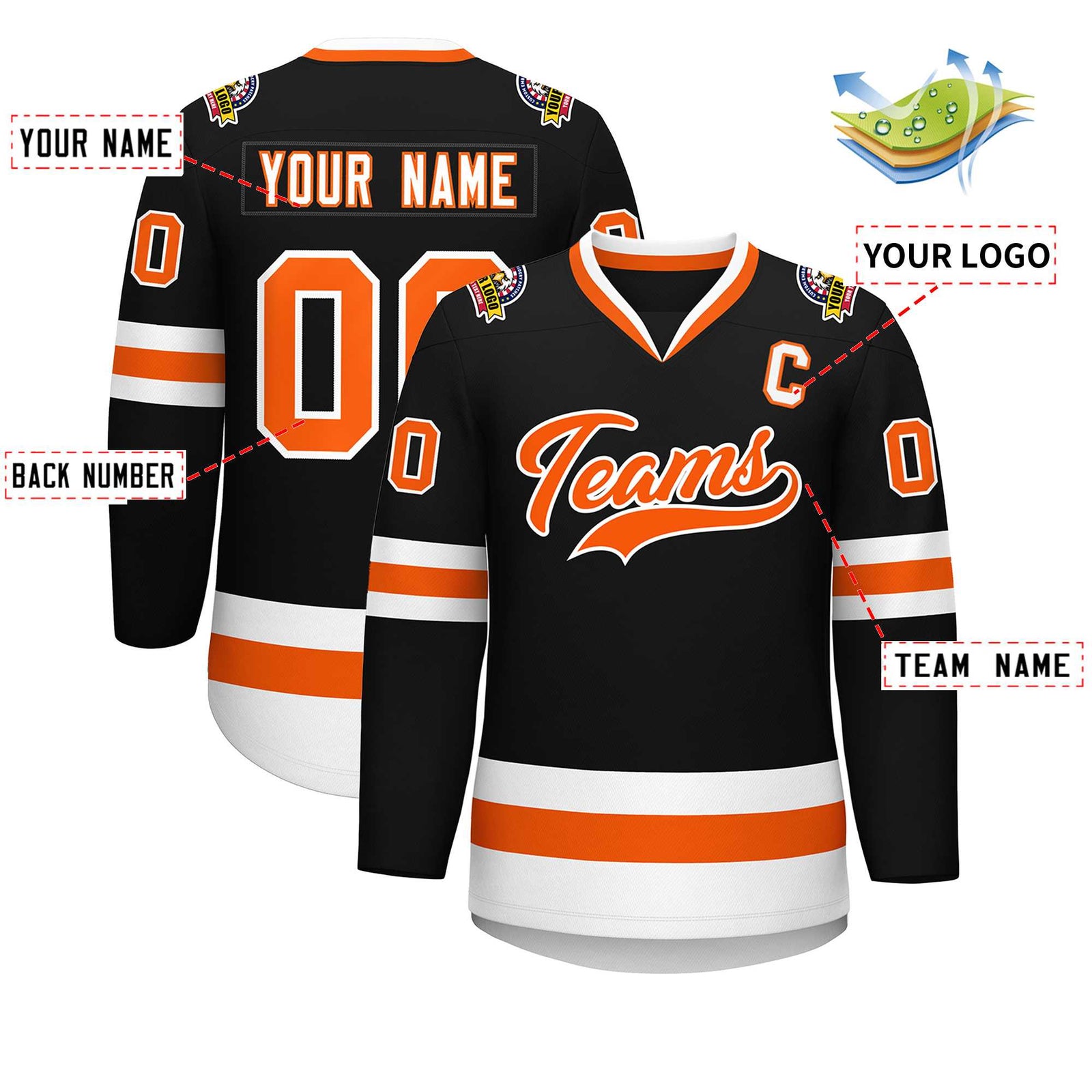Custom Black Orange-White Classic Style Hockey Jersey