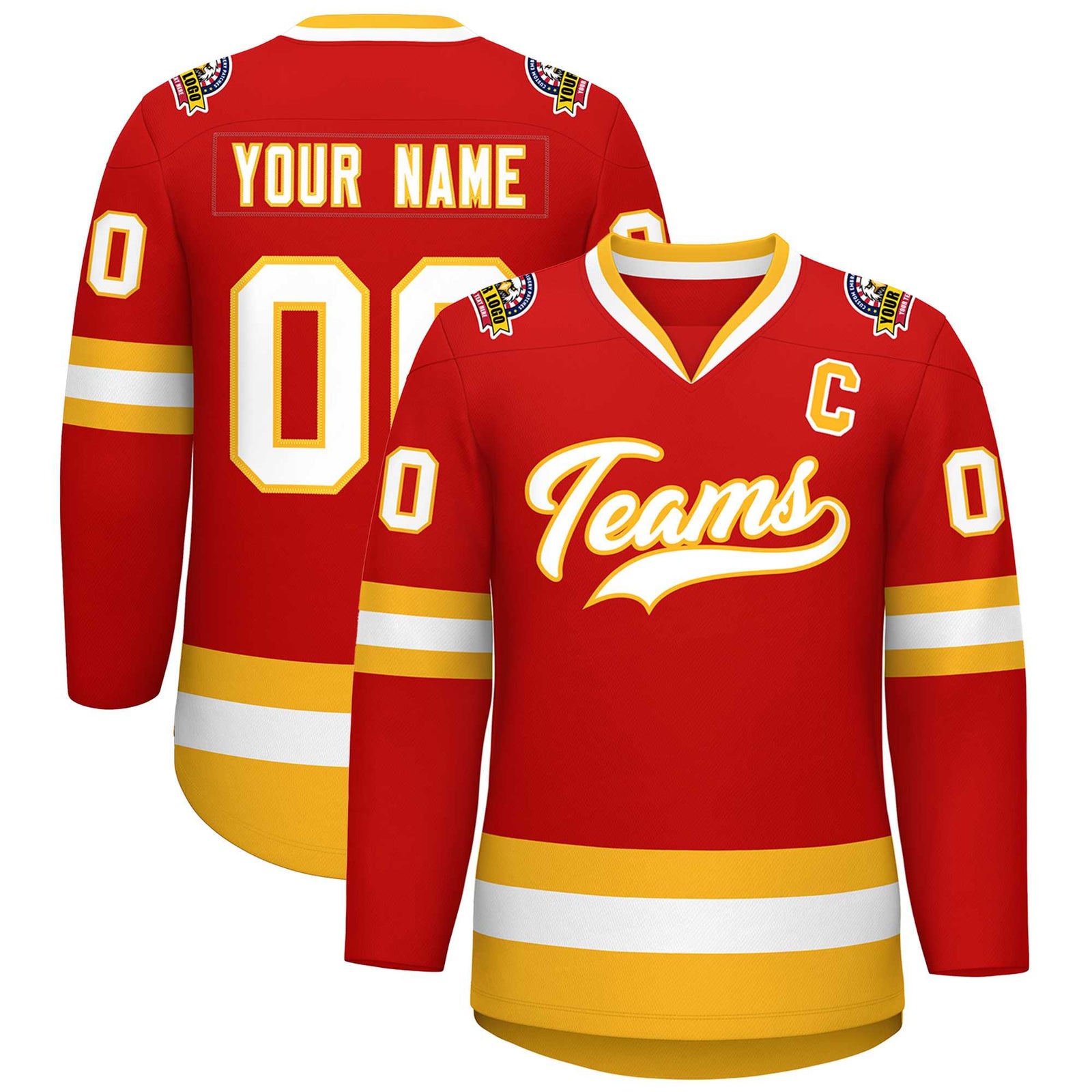 Custom Red White-Gold Classic Style Hockey Jersey