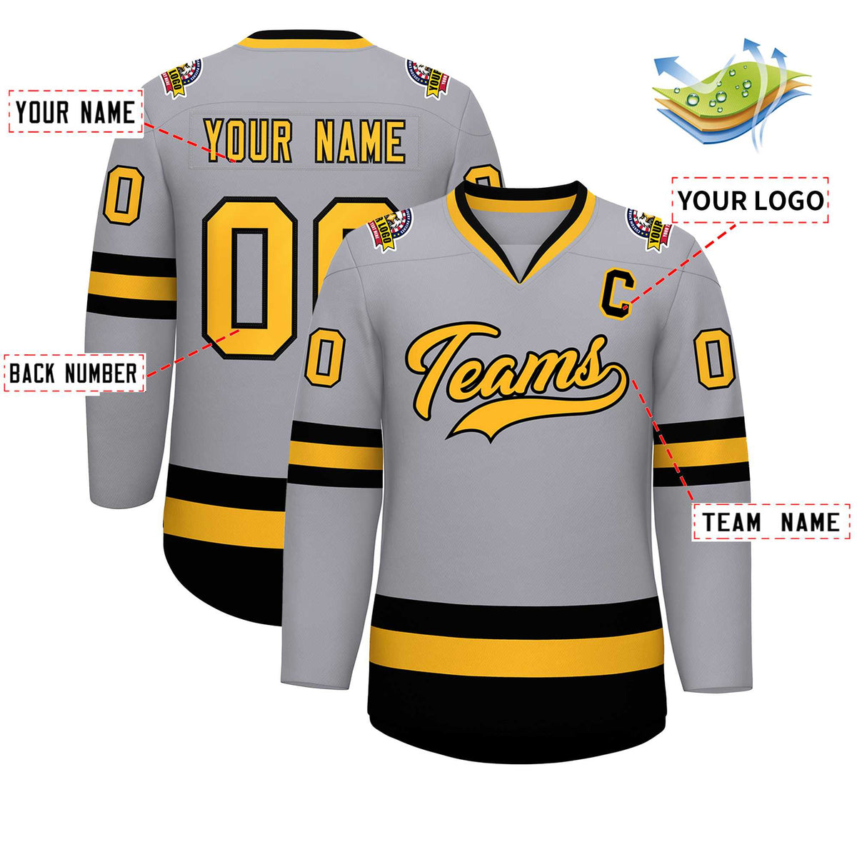 Custom Gray Gold-Black Classic Style Hockey Jersey