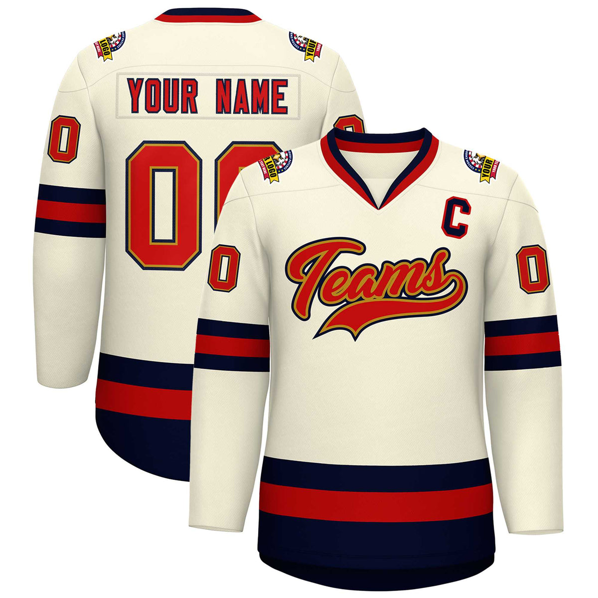 Custom Khaki Red Old Gold-Navy Classic Style Hockey Jersey