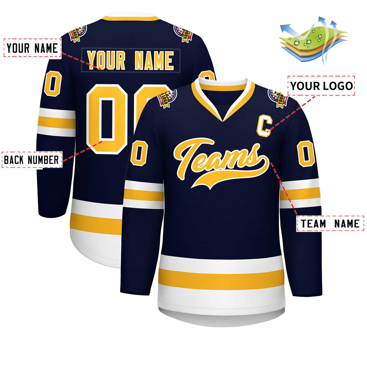 Custom Navy Gold-White Classic Style Hockey Jersey