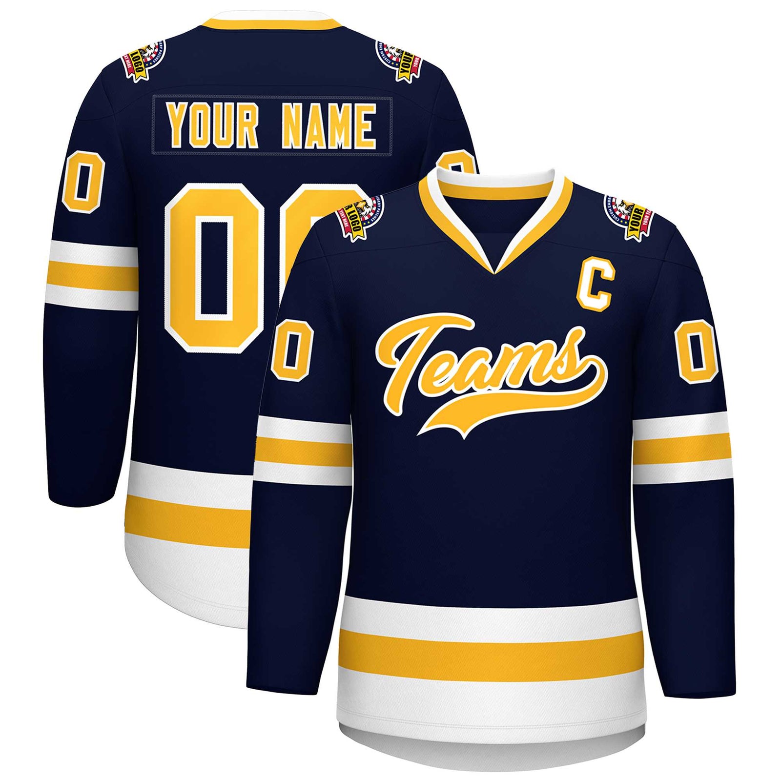Custom Navy Gold-White Classic Style Hockey Jersey
