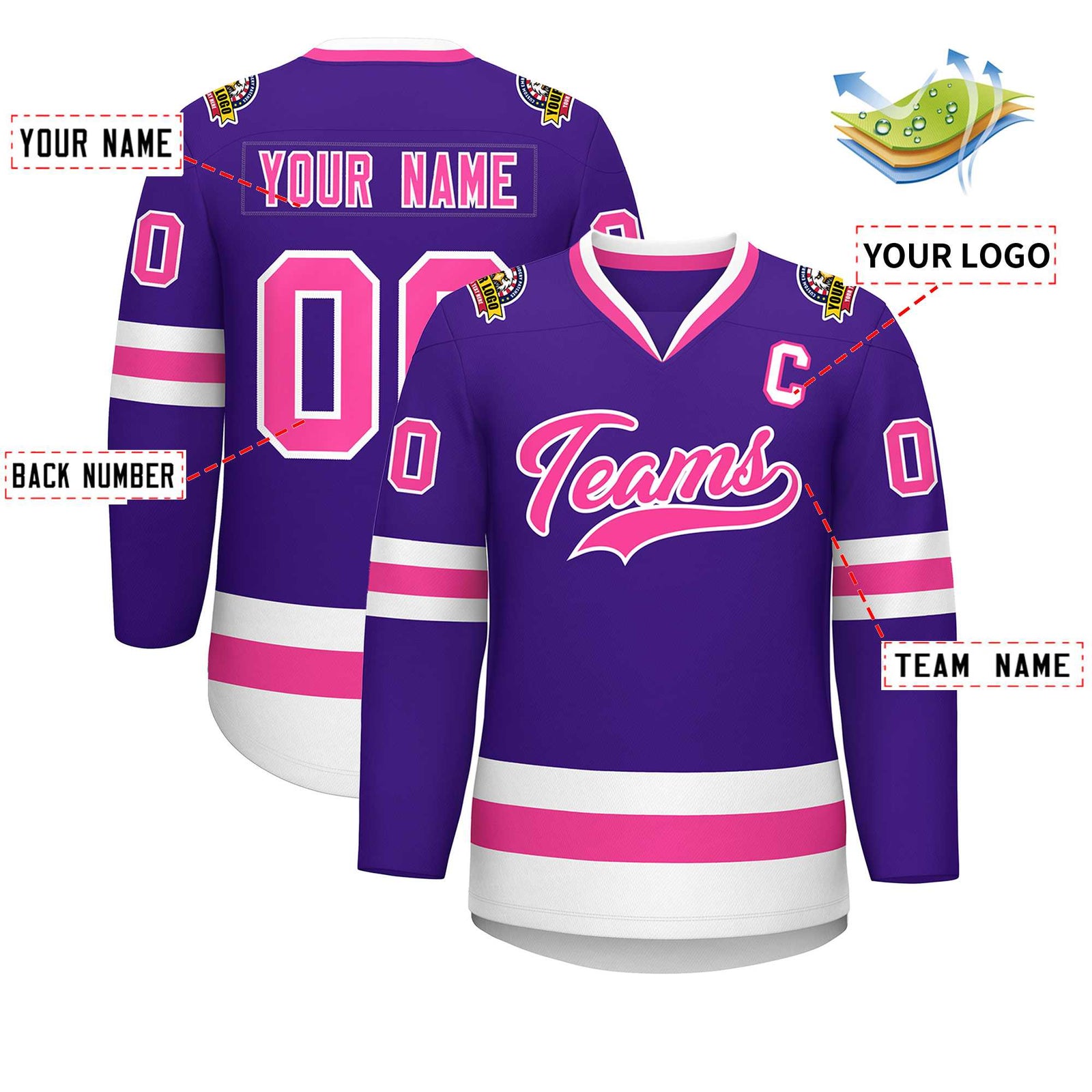 Custom Purple Pink-White Classic Style Hockey Jersey