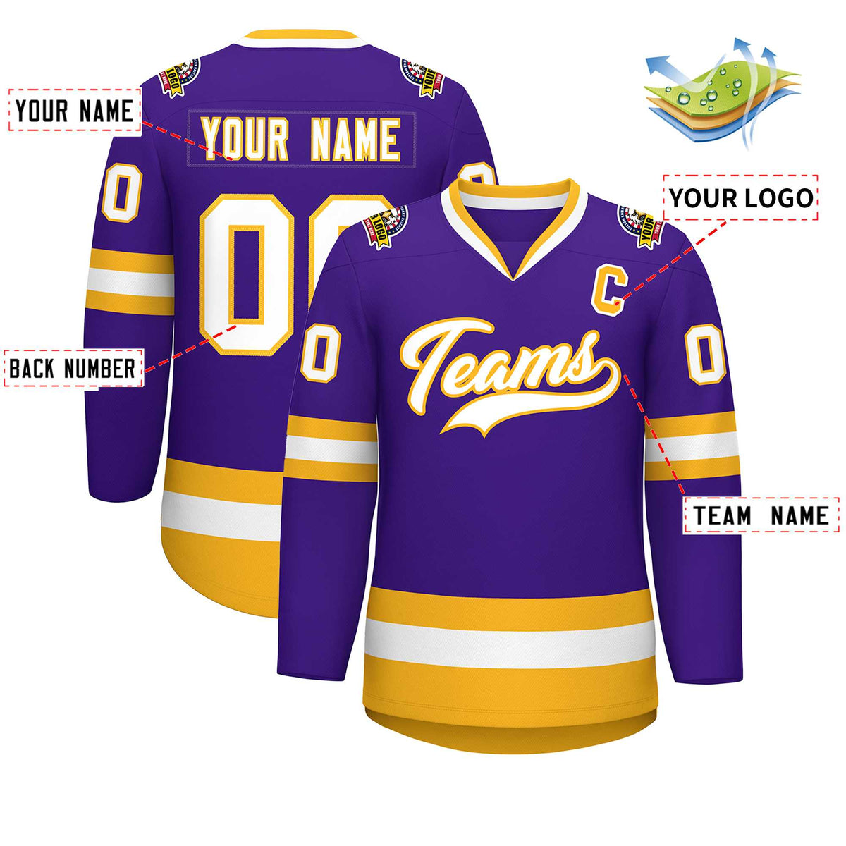 Custom Purple White-Gold Classic Style Hockey Jersey