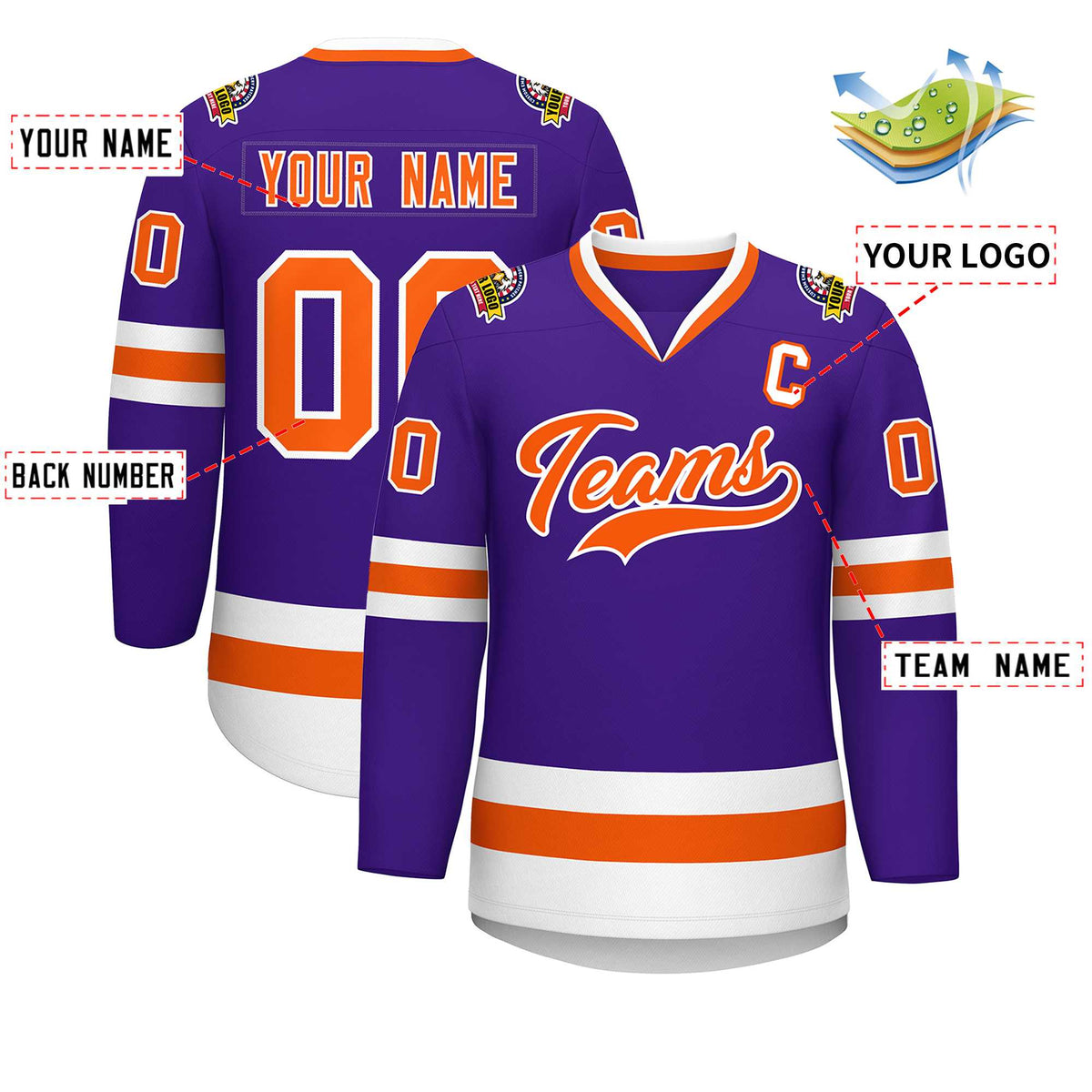 Custom Purple Orange-White Classic Style Hockey Jersey