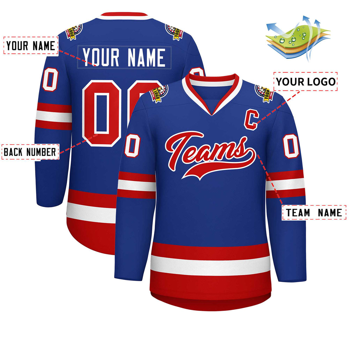 Custom Royal Red-White Classic Style Hockey Jersey
