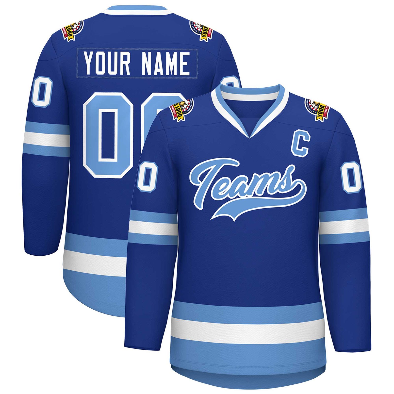 Custom Royal Light Blue-White Classic Style Hockey Jersey