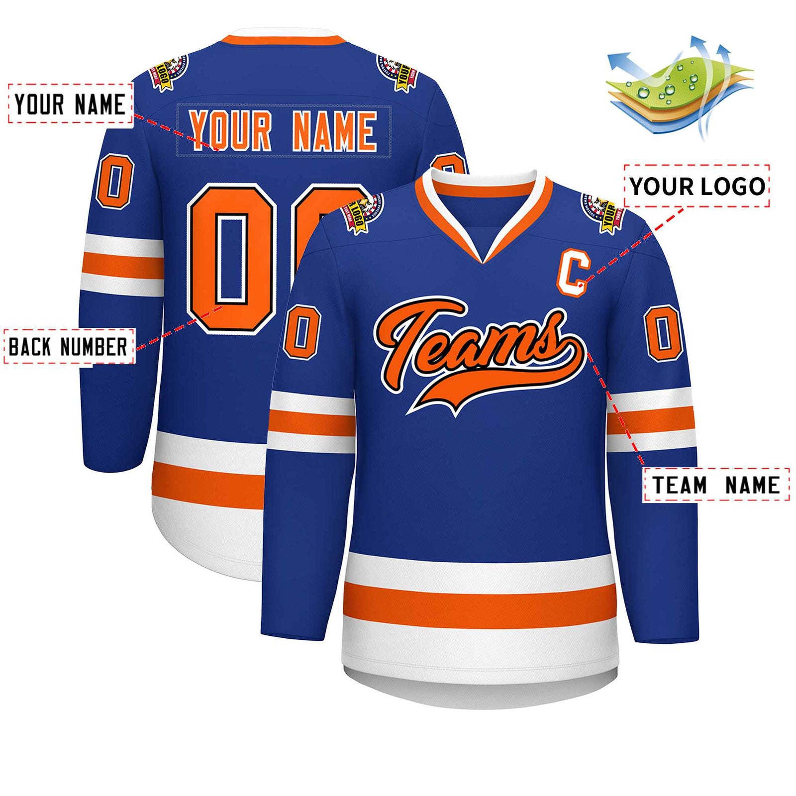 Custom Royal Orange Black-White Classic Style Hockey Jersey