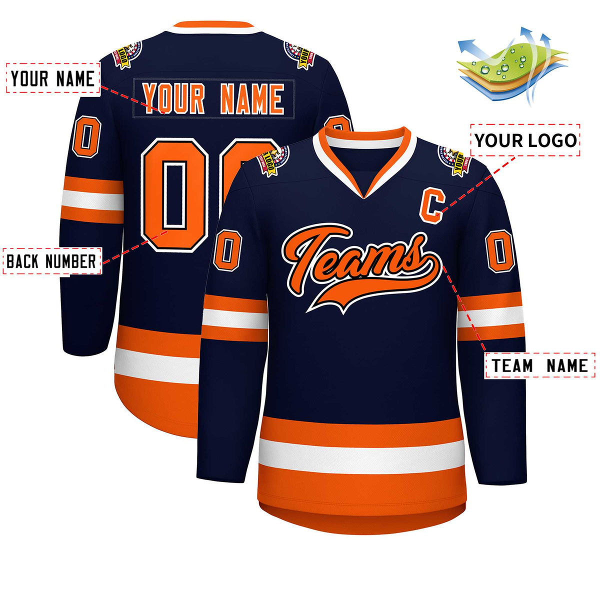 Custom Navy Orange Black-White Classic Style Hockey Jersey