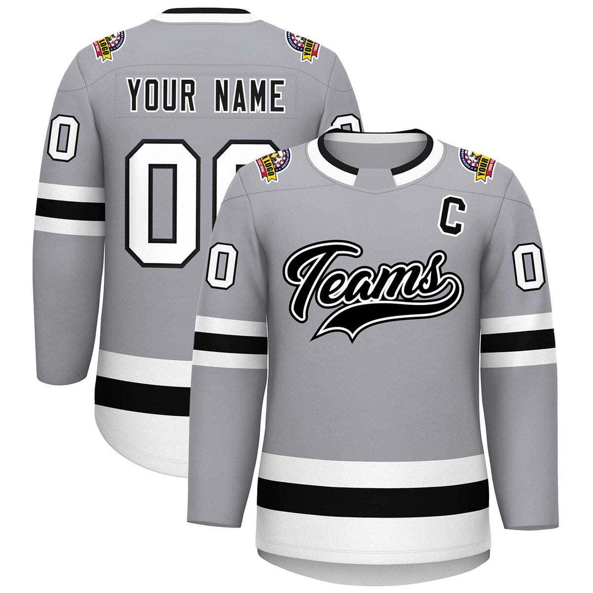 Custom Gray Black White-Black Classic Style Hockey Jersey