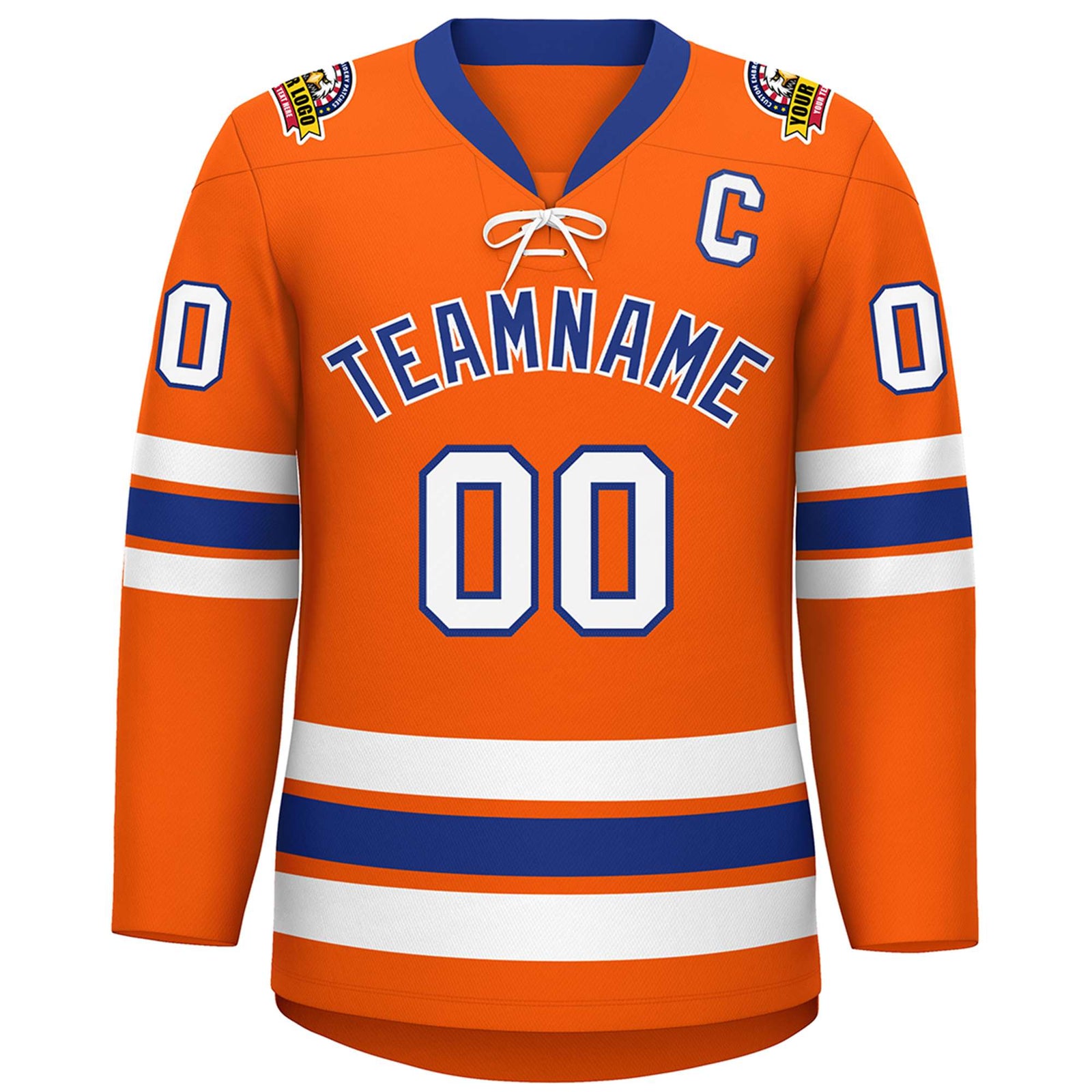 Custom Orange Royal-White Lace-Up Neck Hockey Jersey