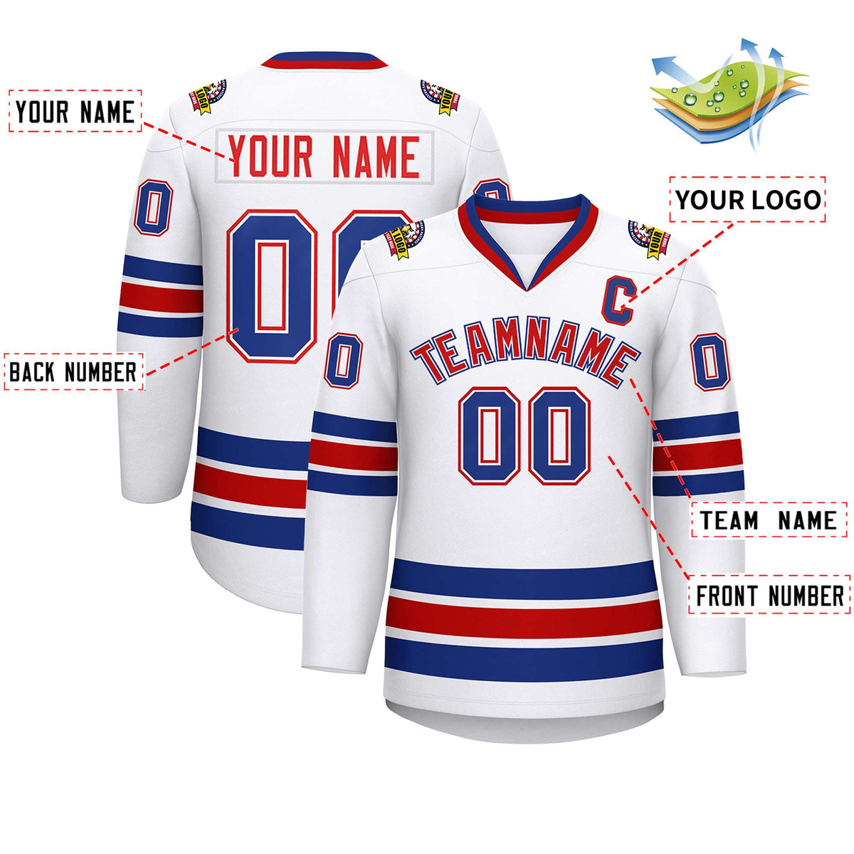 Custom White Red White-Royal Classic Style Hockey Jersey