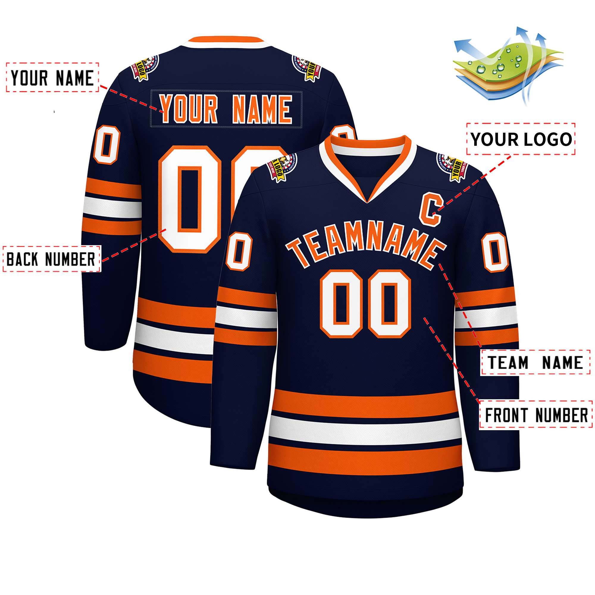 Custom Navy Orange-White Classic Style Hockey Jersey