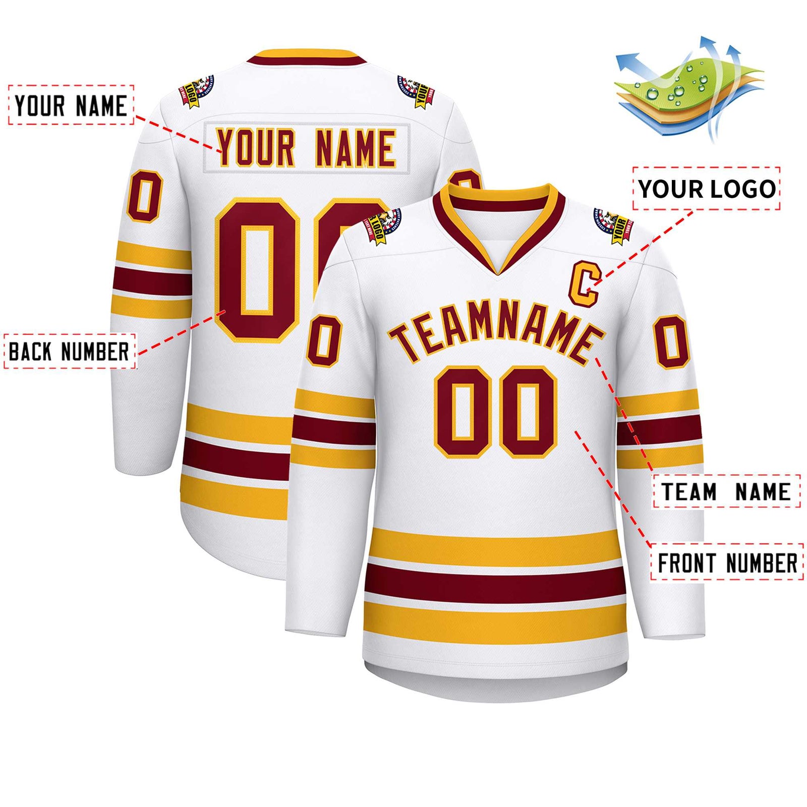 Custom White Crimson-Gold Classic Style Hockey Jersey