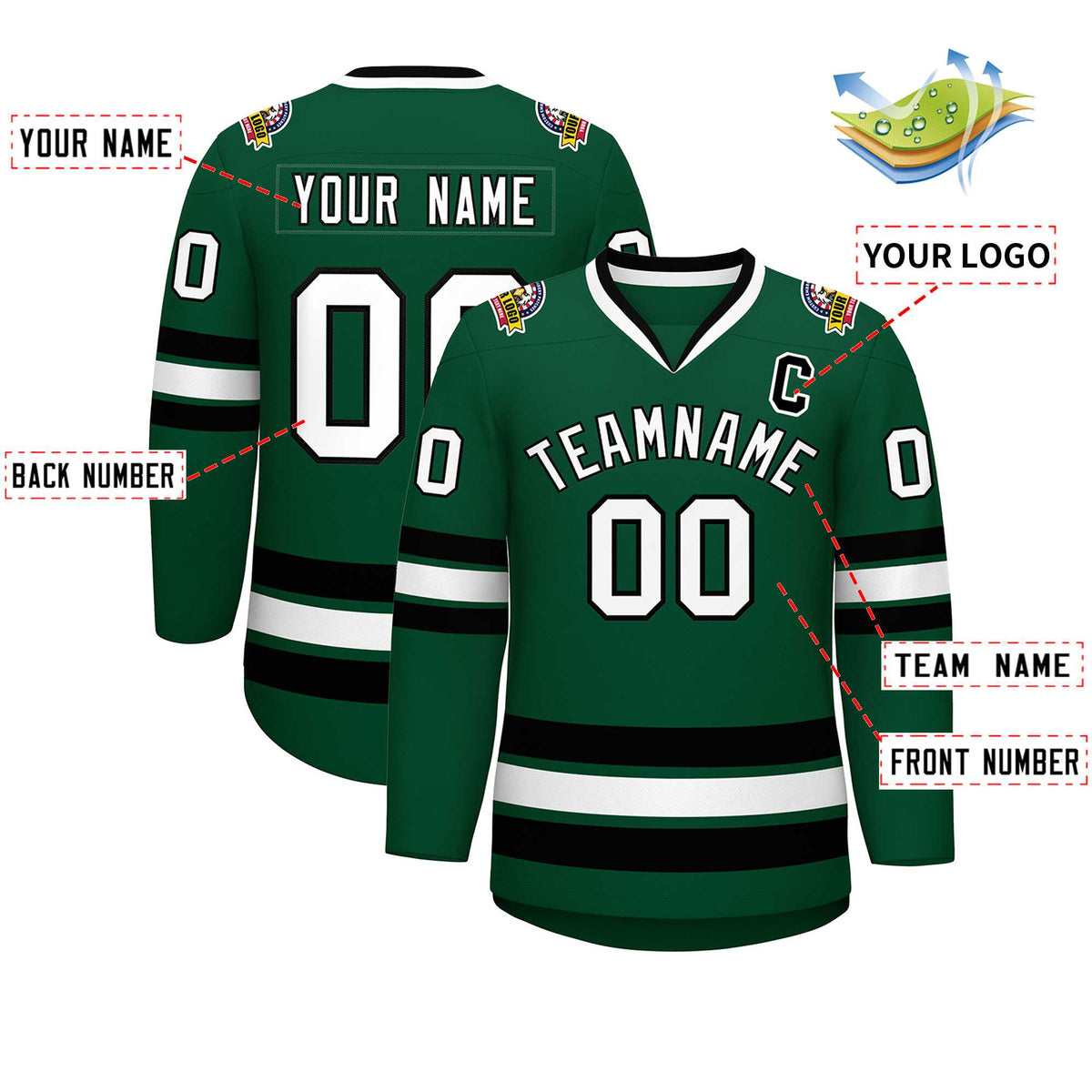 Custom Green White-Black Classic Style Hockey Jersey