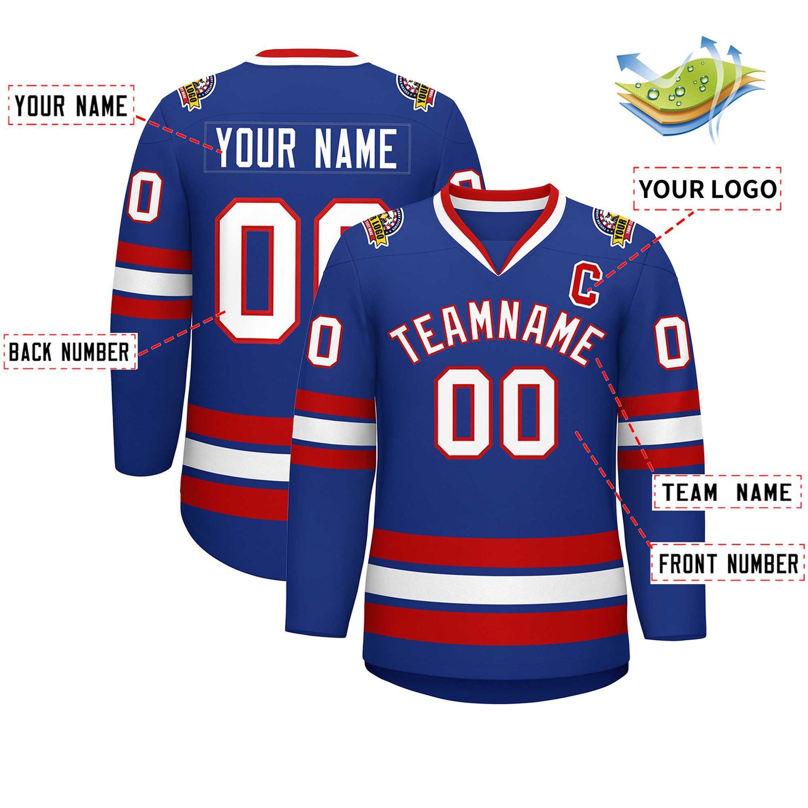 Custom Royal White-Red Classic Style Hockey Jersey