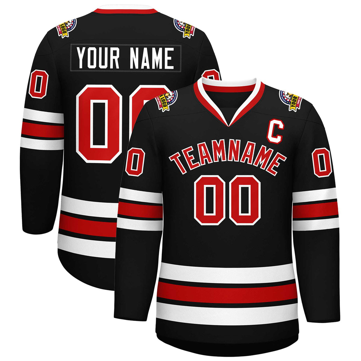 Custom Black Red-White Classic Style Hockey Jersey