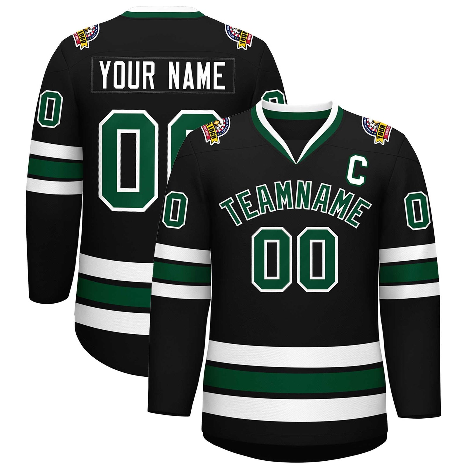 Custom Black Green-White Classic Style Hockey Jersey