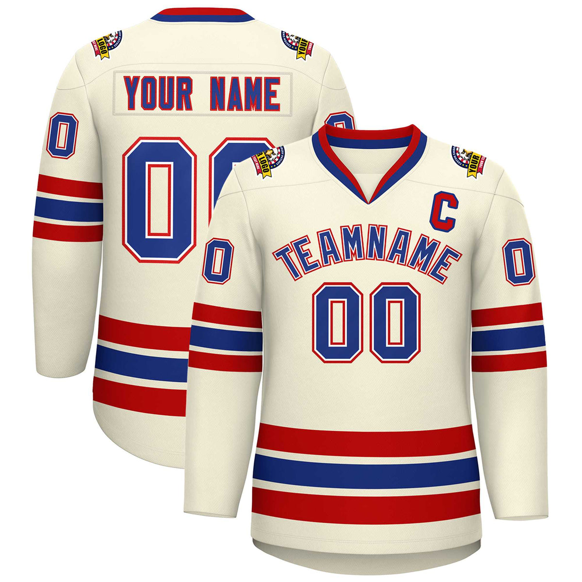Custom Khaki Royal White-Red Classic Style Hockey Jersey