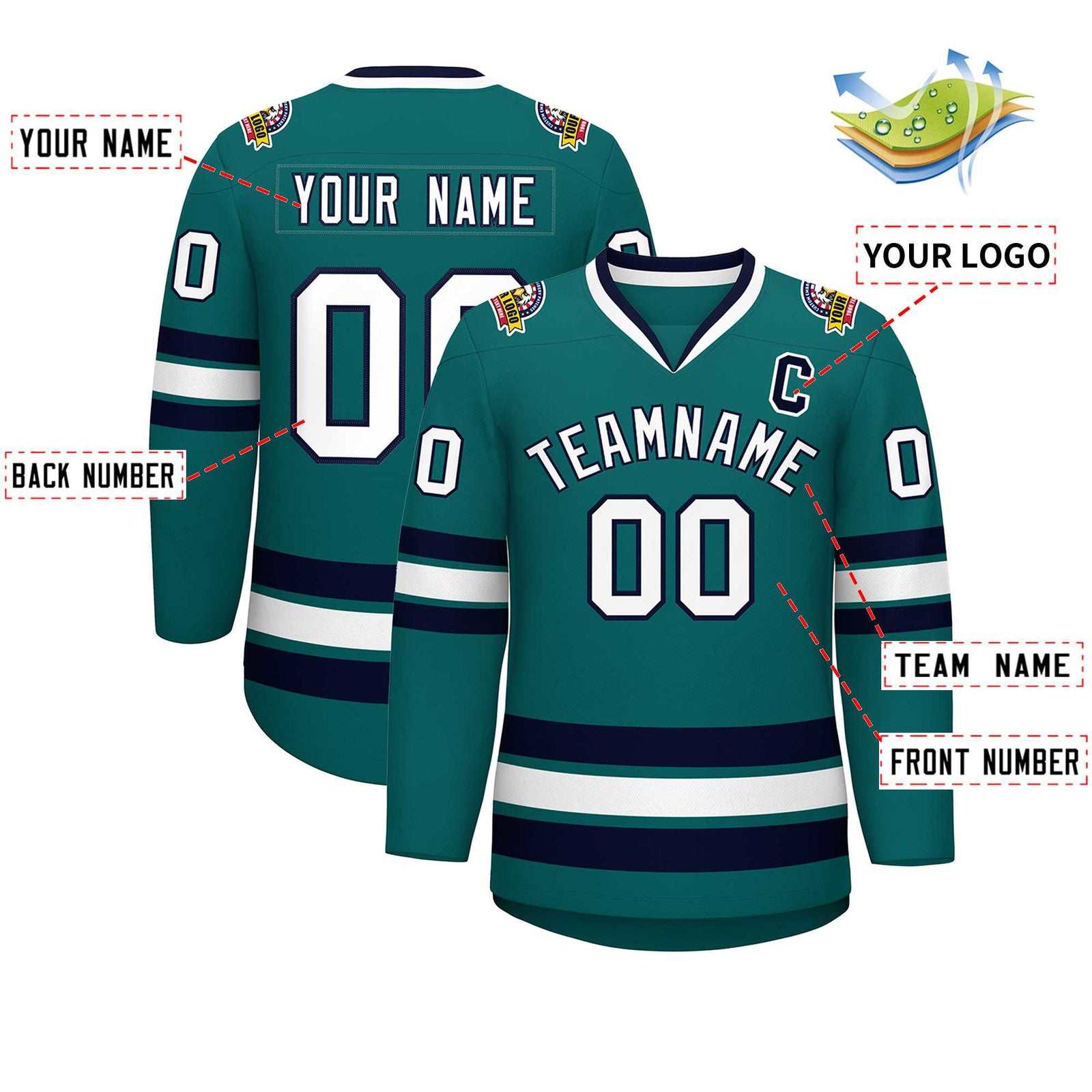 Custom Aqua White-Navy Classic Style Hockey Jersey