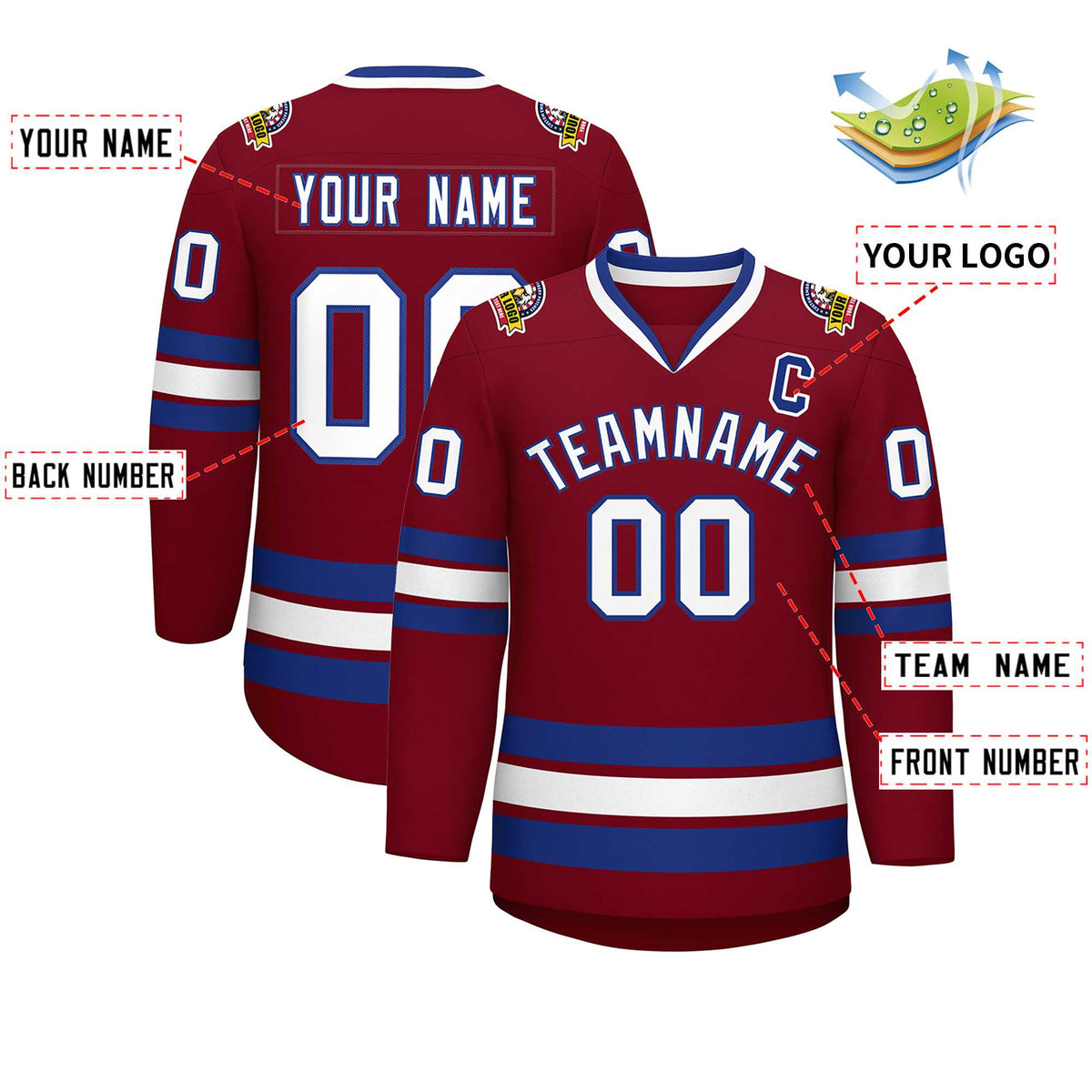 Custom Crimson White-Royal Classic Style Hockey Jersey