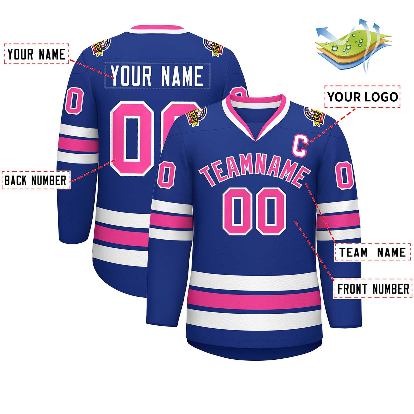 Custom Royal Pink-White Classic Style Hockey Jersey
