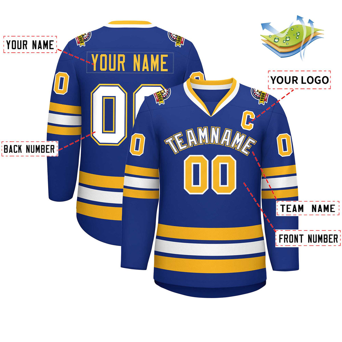 Custom Royal White Royal-Gold Classic Style Hockey Jersey