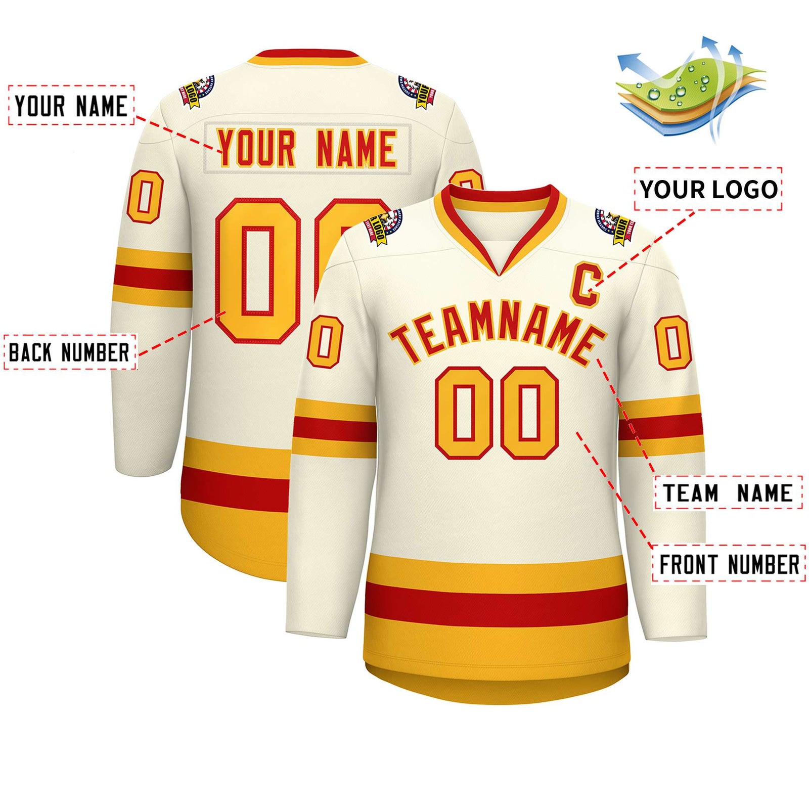 Custom Khaki Red-Gold Classic Style Hockey Jersey