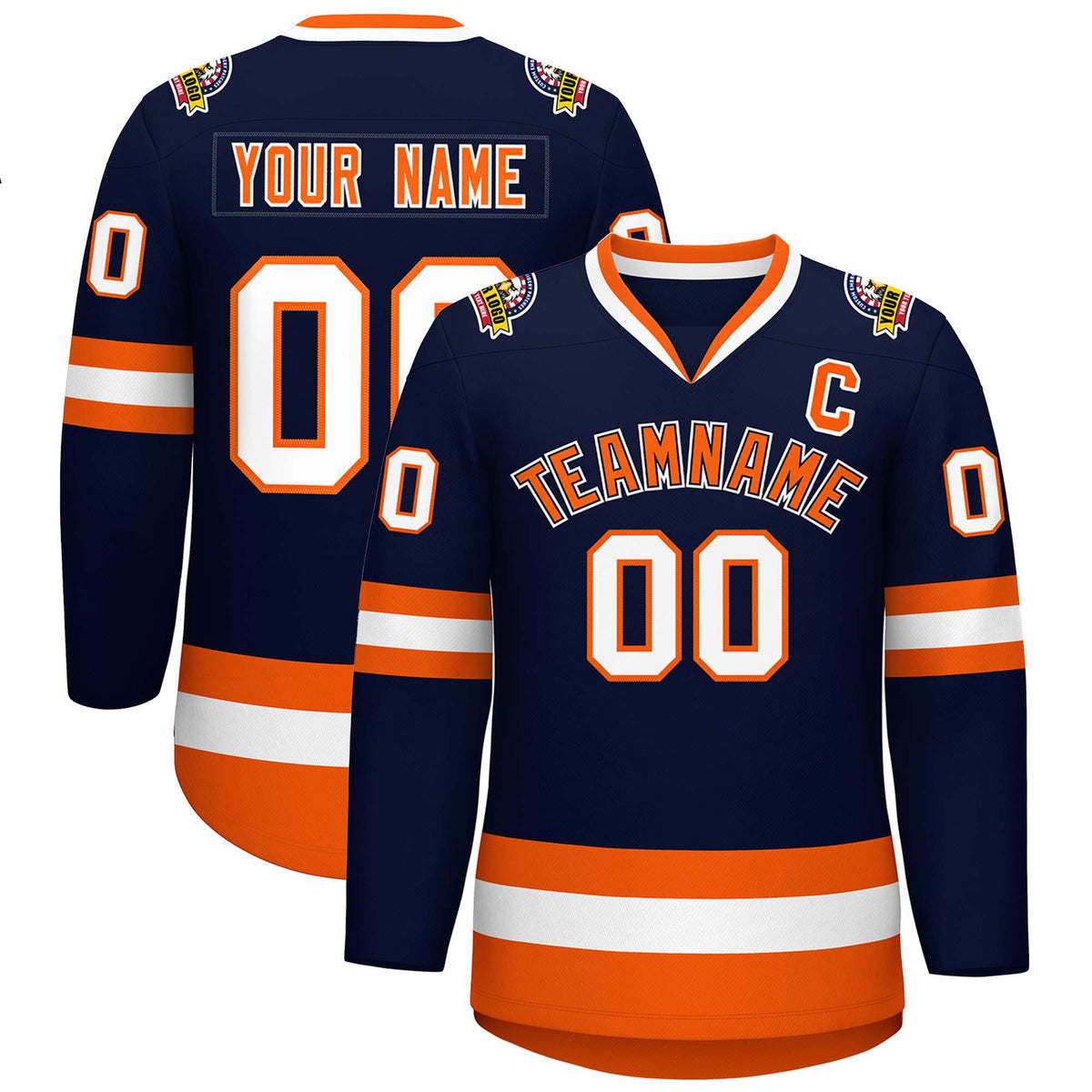 Custom Navy Orange Navy-White Classic Style Hockey Jersey
