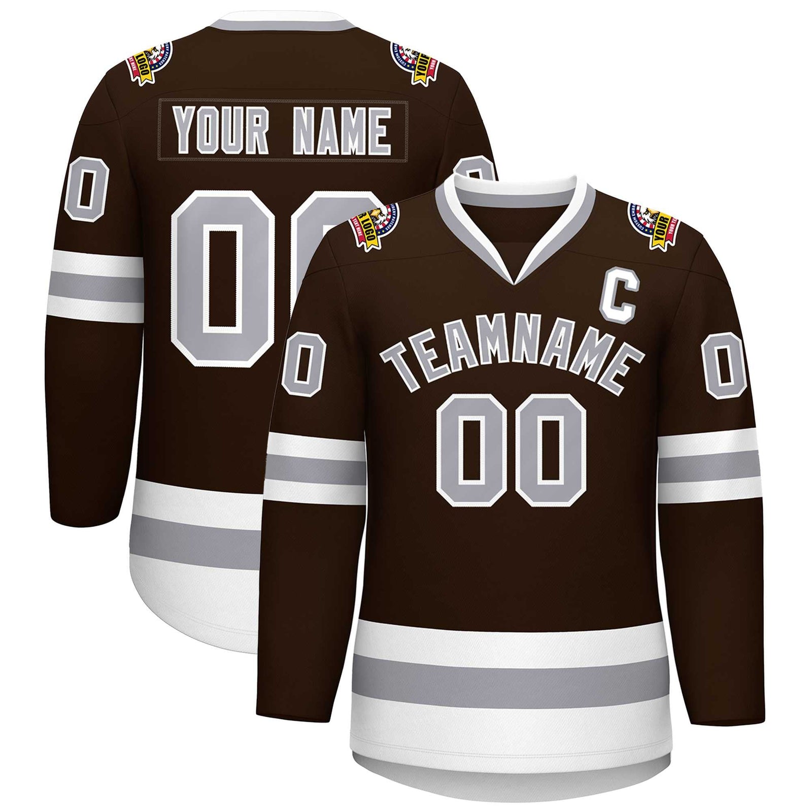 Custom Brown Gray-White Classic Style Hockey Jersey
