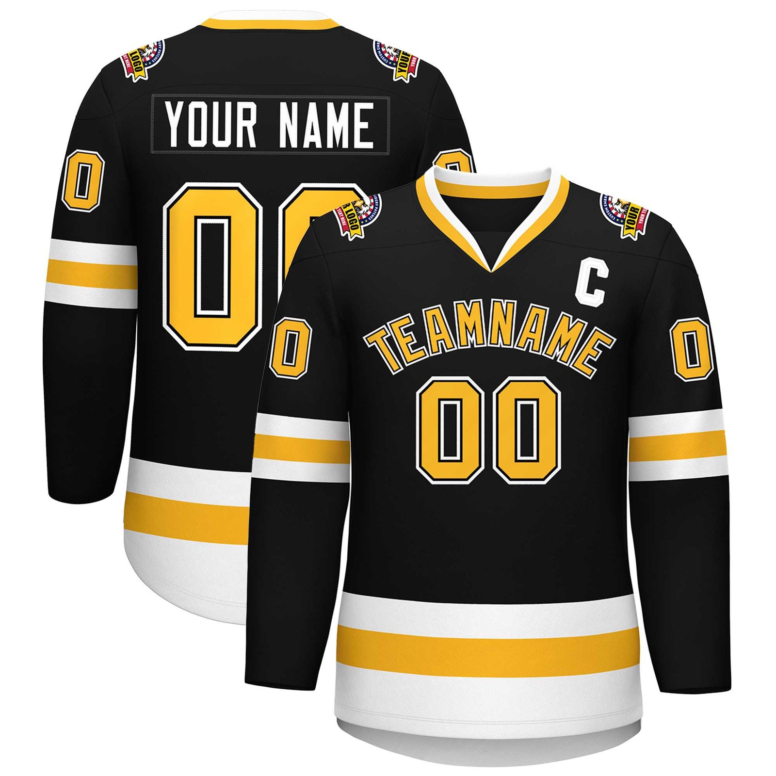 Custom Black Gold Black-White Classic Style Hockey Jersey