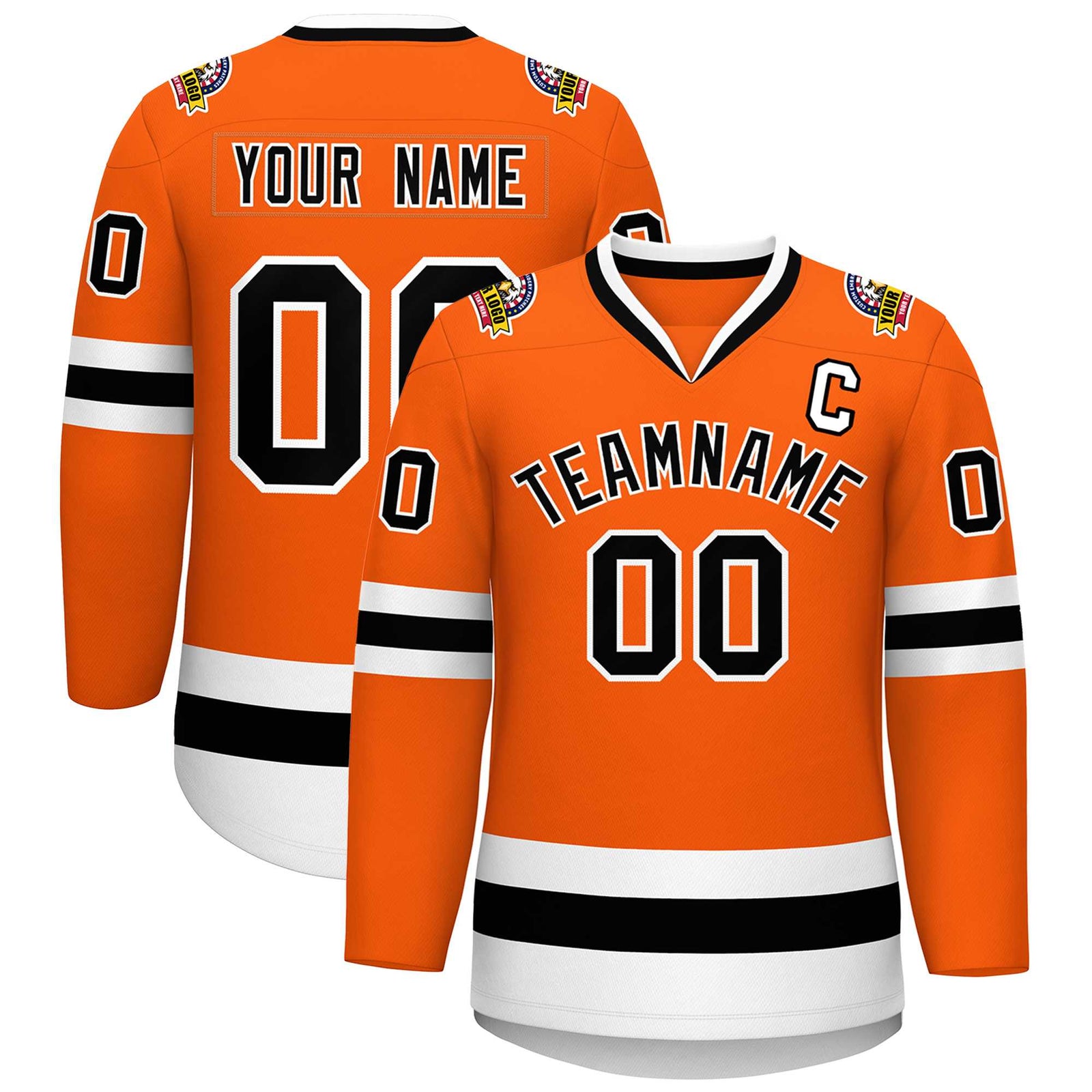 Custom Orange Black-White Classic Style Hockey Jersey