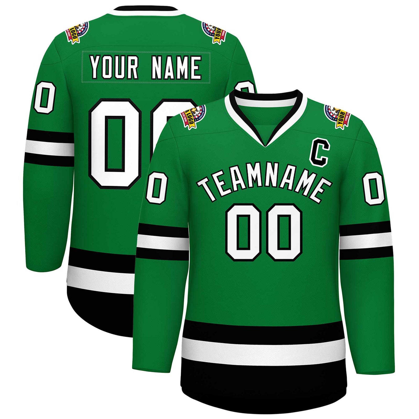 Custom Kelly Green White-Black Classic Style Hockey Jersey