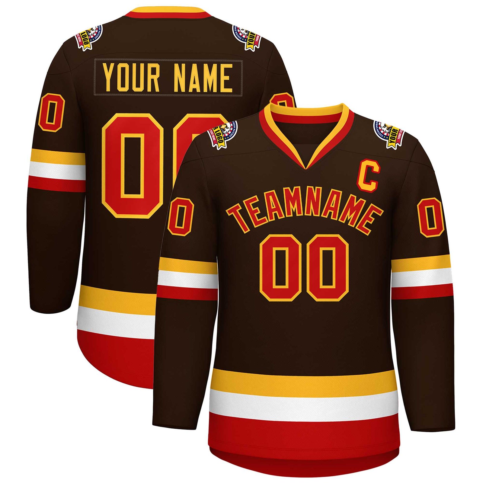 Custom Brown Red-Gold Classic Style Hockey Jersey