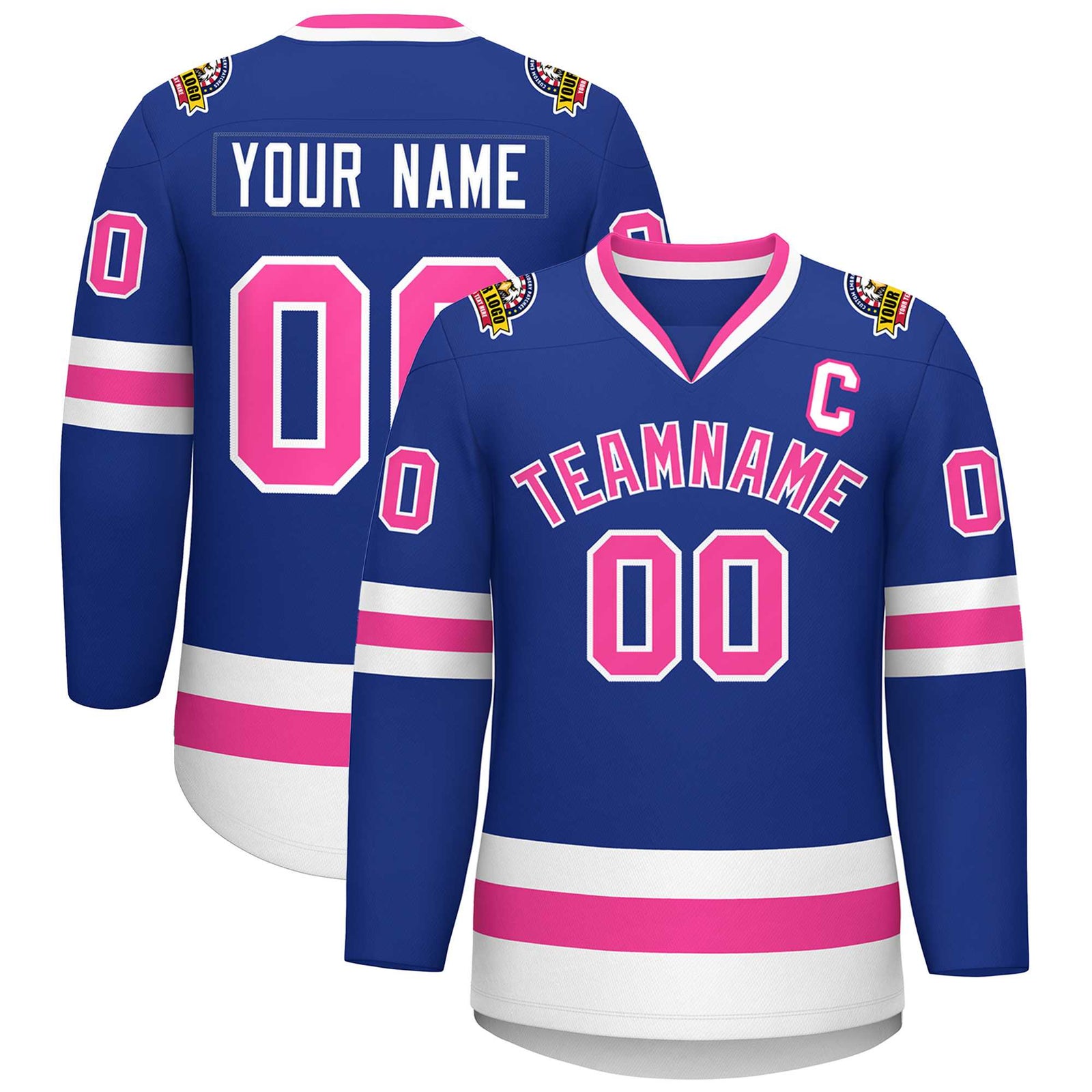 Custom Royal Pink-White Classic Style Hockey Jersey
