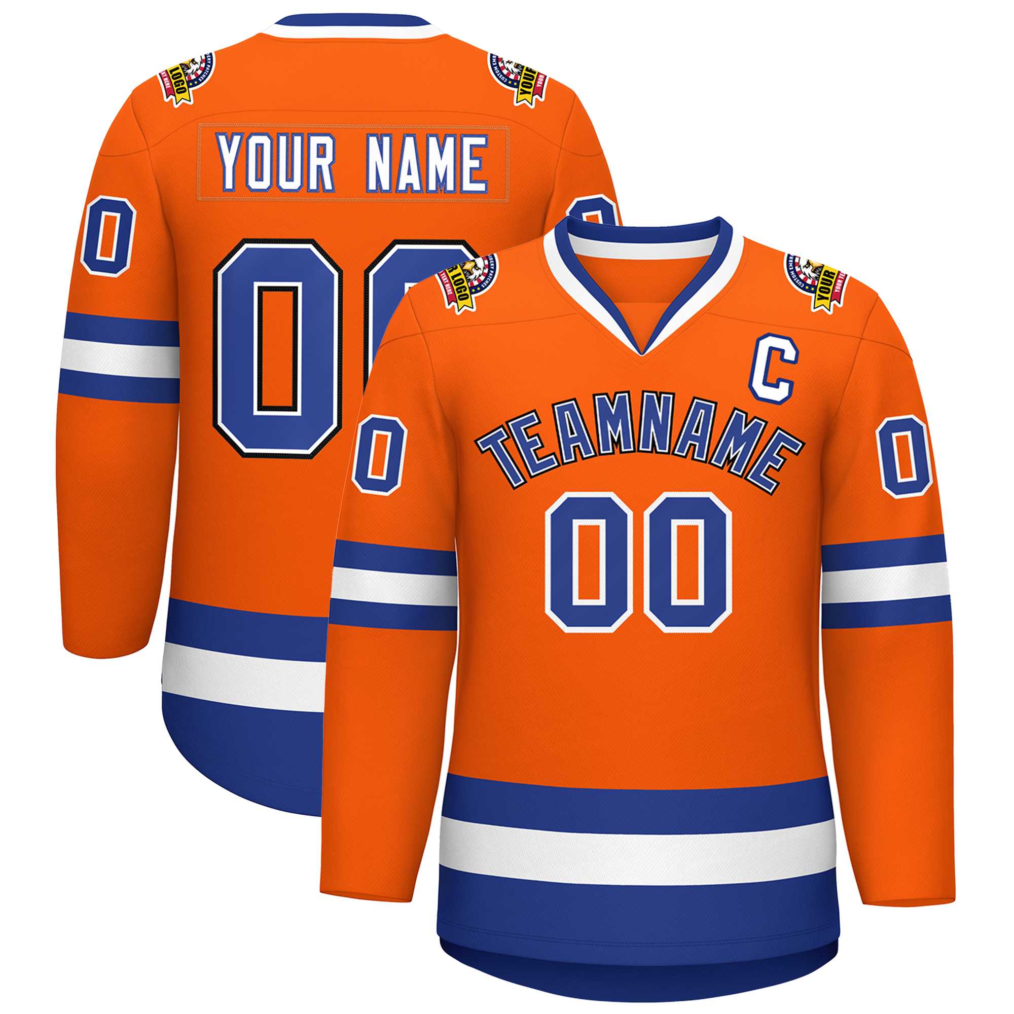 Custom Orange Royal White-Black Classic Style Hockey Jersey