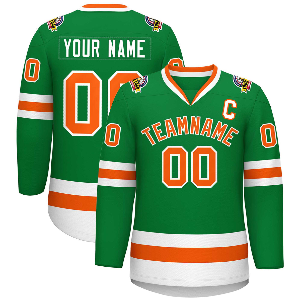 Custom Kelly Green Orange-White Classic Style Hockey Jersey
