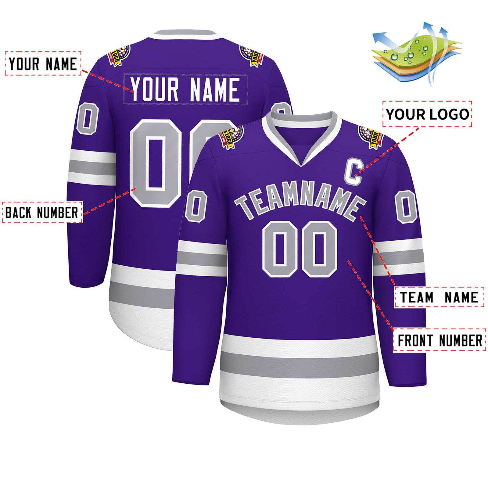 Custom Purple Gray-White Classic Style Hockey Jersey