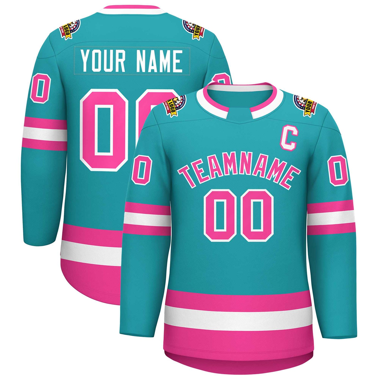 Custom Aqua Pink-White Classic Style Hockey Jersey